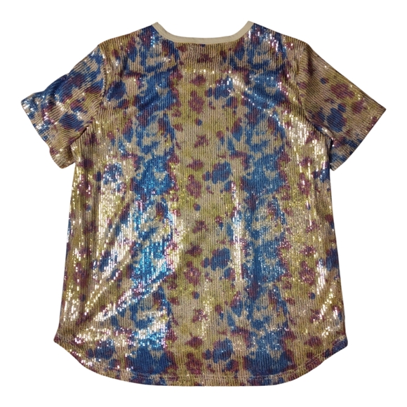 L&B Lucky And Blessed Sequence Women's Top Large Yellow Blue Purple - Picture 6 of 7